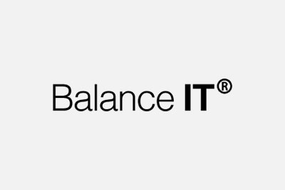 Logo of "balance it" designed by a veterinarian, featuring black text on a white background, with a registered trademark symbol next to "it".