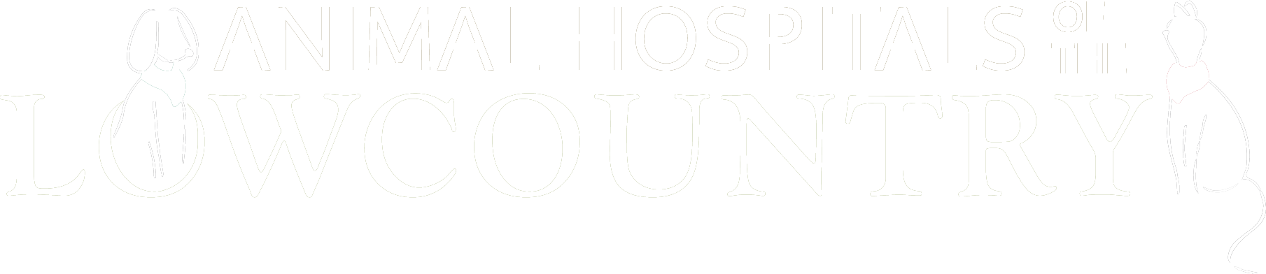 The image displays the phrase "vet hospitals of lowcountry" in large, lightly colored, upper-case letters with a shadow effect on an almost white background.